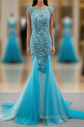 Tulle Scoop Mermaid Evening Dress With Beaded Lace Appliques