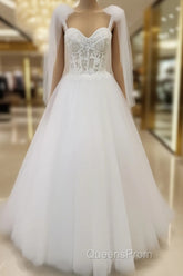 Tulle Sweetheart Lace-Up A-Line Long Wedding Dress