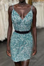 Two Piece Blue Sequins Tight Homecoming Dress,Sparkly Cocktail Party Dress
