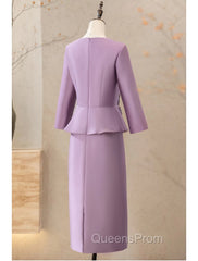 Two Piece Cocktail Dress Elegant Dress Wedding Party Tea Length Long Sleeve V Neck Satin Mother Of The Bride Dress