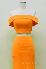 Two Piece Orange Evening Prom Dress Mermaid Off Shoulder