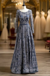 Unique A-Line/Princess Scoop Long Sleeves Applique With Beading Floor-Length Wedding Dress