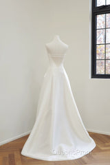 Unique A Line Strapless Satin White Wedding Dress Brides Dress