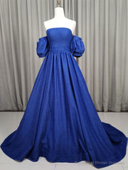 Unique Aline Blue Long Prom Dresses, Blue Long Formal Graduation Dresses