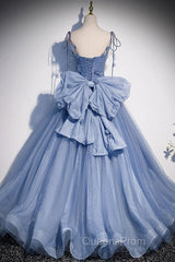 Unique And Elegant Sky Blue Decal Thin Shoulder Strap Off The Shoulder Ball Dress Sky Blue A-Shaped/Princess Bow Sleeveless Backless Lace Up And Floor Length Style