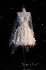 Unique Ball Gown Straps Sequin Short White Wedding Dress Brides Dress