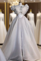 Unique Ball Gown Sweetheart Long Tulle White Wedding Dress Brides Dress