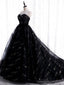 Unique Black Tulle Sequins Strapless Prom Dress