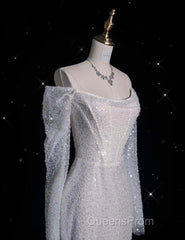 Unique Mermaid Off The Shoulder Long Sleeves Wedding Dress Sequin Brides Dress