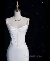 Unique Mermaid Spaghetti Straps Satin White Wedding Dress Brides Dress