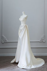 Unique Mermaid Strapless Long Wedding Dress With Short Sleeves Brides Dress