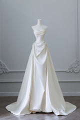 Unique Mermaid Strapless Long Wedding Dress With Short Sleeves Brides Dress