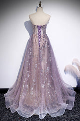 Unique Purple Tulle Prom Dress with Sparkly Sequins