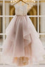 Unique Round Neck Sequin Tulle Long Evening Prom Gown, Evening Dress, Wedding Dress