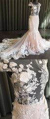 Unique Round Neck Tulle Lace Long Evening Prom Dress, Lace Evening Dress