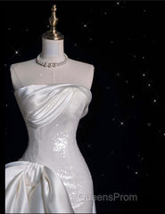 Unique Sheath Strapless Sequin Short White Wedding Dress Brides Dress