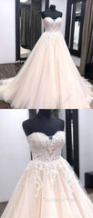 Unique Sweetheart Neck Tulle Lace Applique Long Wedding Dress, Lace Bridal Dress