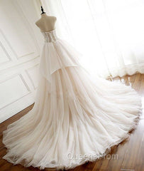 Unique Tulle Lace Long Evening Prom Dress, Tulle Lace Wedding Dress
