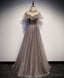 Unique Tulle Long Prom Dress, Tulle Gray Evening Dress