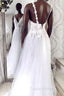 Unique v neck tulle lace long Evening Prom Dress tulle lace evening Dress
