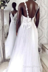 Unique v neck tulle lace long Evening Prom Dress tulle lace evening Dress