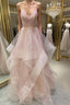 Unique v neck tulle sequin long Evening Prom Dress sequin formal Dress