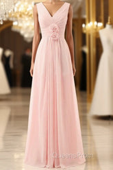 V-Neck Chiffon With Flower(S) Bridesmaid Dress