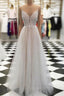 V Neck Floor Length Champagne Lace Evening Prom Dress, Champagne Lace Wedding Dress, Evening Dress
