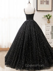 V Neck Glitter Black Long Evening Prom Dress