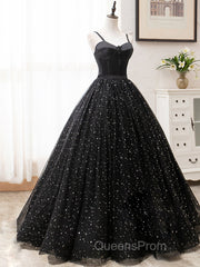 V Neck Glitter Black Long Evening Prom Dress