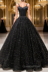 V Neck Glitter Black Long Evening Prom Dress