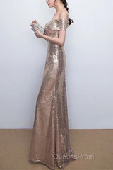 V-Neck Off The Shoulder Long Sequin Mermaid Bridesmaid Dress