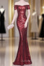 V-Neck Off The Shoulder Long Sequin Mermaid Bridesmaid Dress