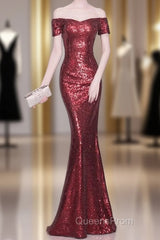 V-Neck Off The Shoulder Long Sequin Mermaid Bridesmaid Dress