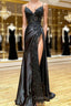 V Neck Open Back Mermaid Black Lace Long Evening Prom Dress, Mermaid Black Lace Formal Dress