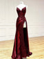 V Neck Satin Lace Long Classy Prom Dress, Lace Long Classy Evening Dress