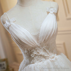 V Neck Short Ivory Lace Prom Dresses, Short Ivory Lace Formal Homecoming Dresses