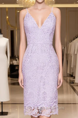 V-Neck Spaghetti Straps Lace Short Bridesmaids Dress