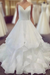 V Neck Spaghetti Straps Long Wedding Dress