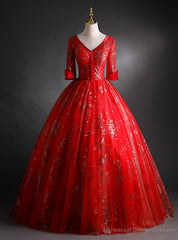 V-neck Tulle Sequins Short Sleeve Quinceanera Dress