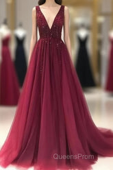 V Neckline Evening Prom Dress Long , Evening Dress, Formal Dress, Graduation School Party Dance Dress