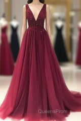 V Neckline Evening Prom Dress Long , Evening Dress, Formal Dress, Graduation School Party Dance Dress