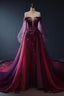 Vintage A Line Off The Shoulder Tulle Burgundy Classy Prom Dress