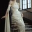 Vintage A Line Strapless Long Sleeves White Silk Satin Backless Wedding Dress