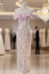 Vintage A Line Strapless Party Dress Pink Evening Prom Dress