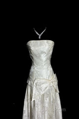 Vintage A Line Strapless White Lace Evening Prom Gown Fairy Evening Prom Dress