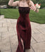 Vintage A line Straps Dark Burgundy Long Prom Dress