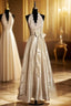 Vintage A Line V Neckline Champagne Lace Evening Prom Gown Fairy Evening Prom Dress