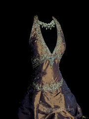 Vintage Ball Gown Halter Brown Sleeveless Long Evening Prom Gown Fairy Evening Prom Dress