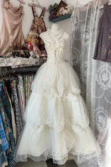 Vintage Ball Gown Spaghetti Straps Sleeveless Long White Evening Dress Evening Prom Dress